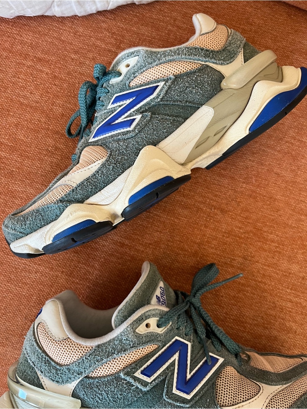 New Balance 9060 Teal Orange Suede Chunky Sneakers Women’s 8.5 Men 7 - Picture 5 of 16